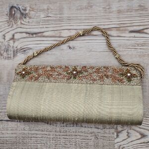 Elegant Gold Clutch with Embroidered Details